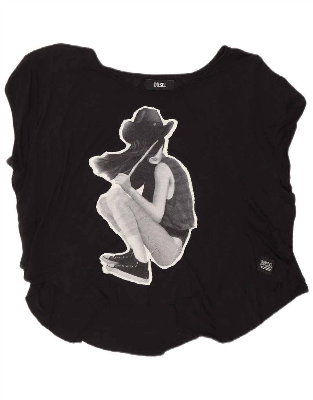 Diesel Camiseta gráfica para mujer Top UK 46 Large Viscosa negra