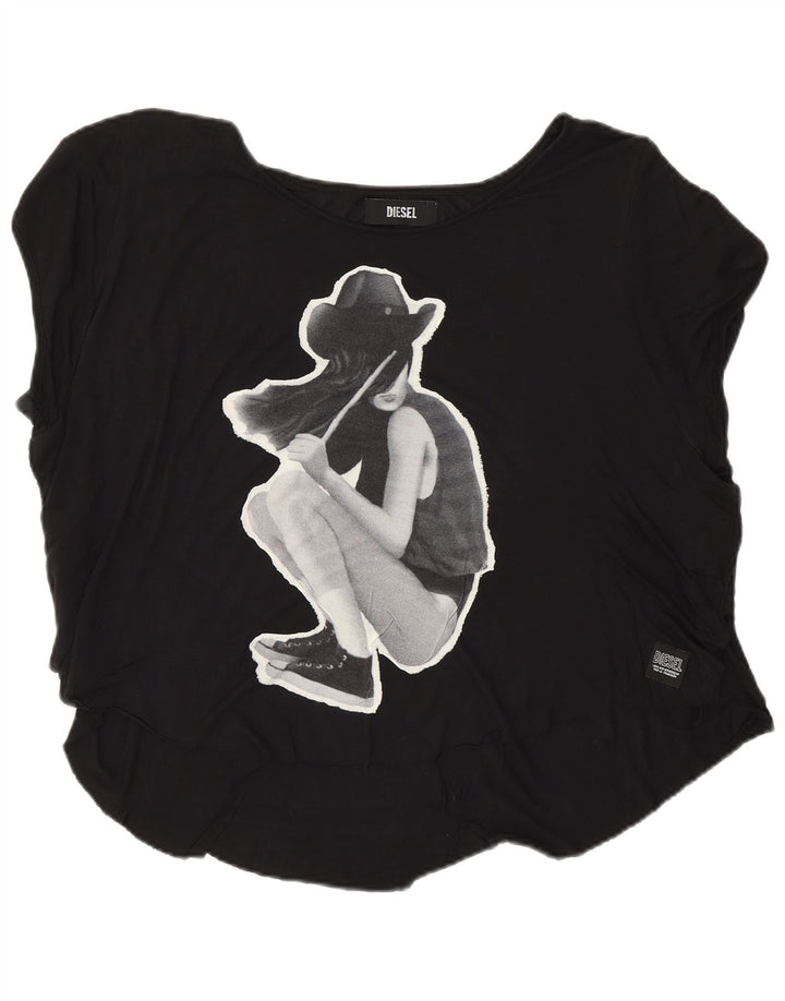 Diesel Camiseta gráfica para mujer Top UK 46 Large Viscosa negra