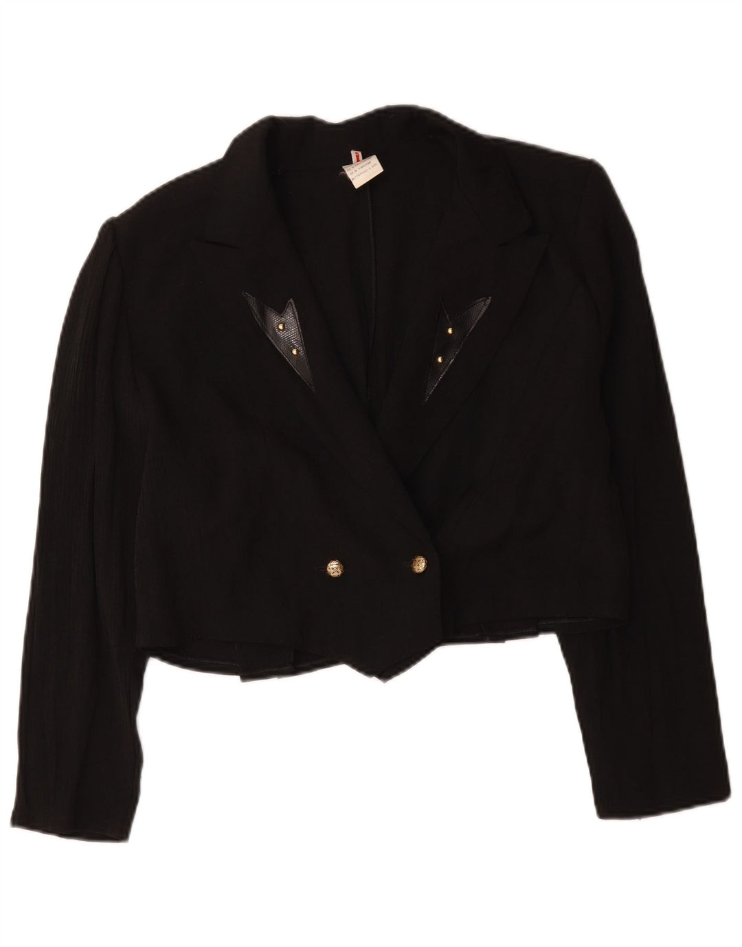 Vintage mujer crop doble pecho Blazer chaqueta Reino Unido 16 grande negro