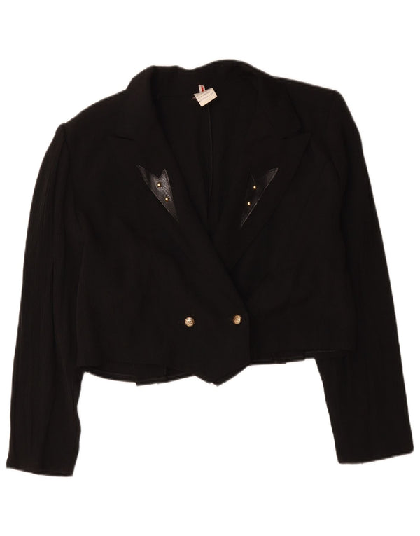 Vintage mujer crop doble pecho Blazer chaqueta Reino Unido 16 grande negro