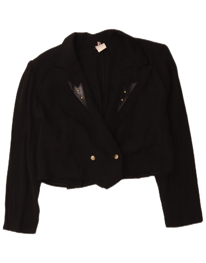 Vintage mujer crop doble pecho Blazer chaqueta Reino Unido 16 grande negro