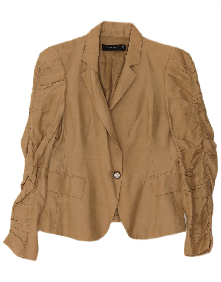 Zara Mujer Chaqueta Blazer De 1 Botón UK 42 Medium Beige