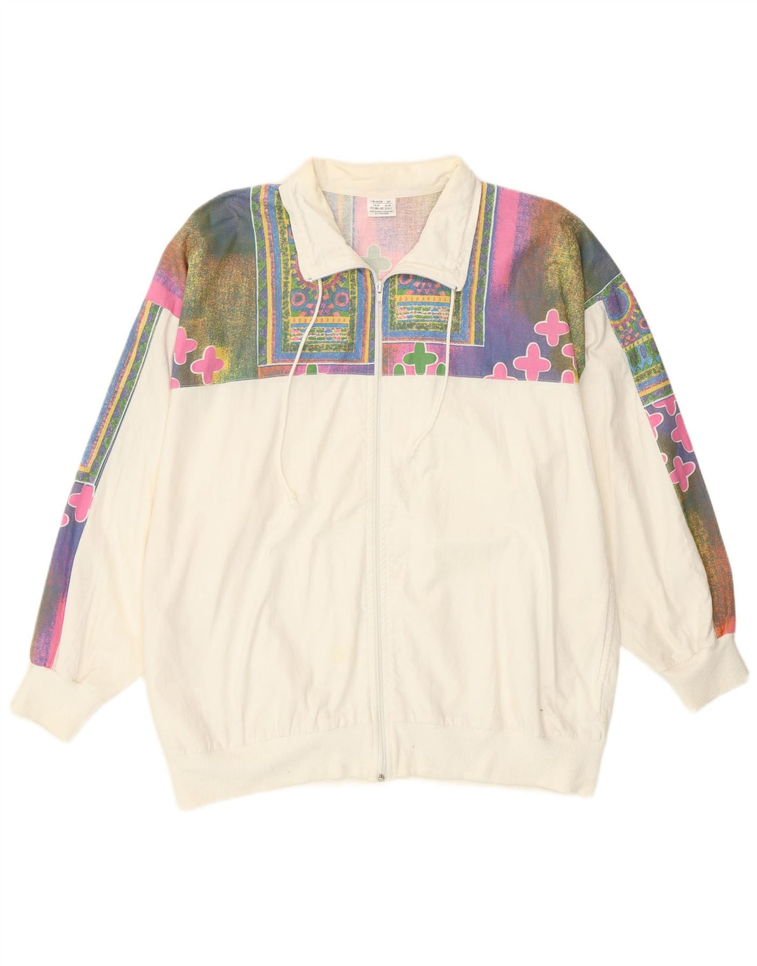 Vintage hombres patrón abstracto chándal chaqueta superior UE 44/46 pequeño blanco