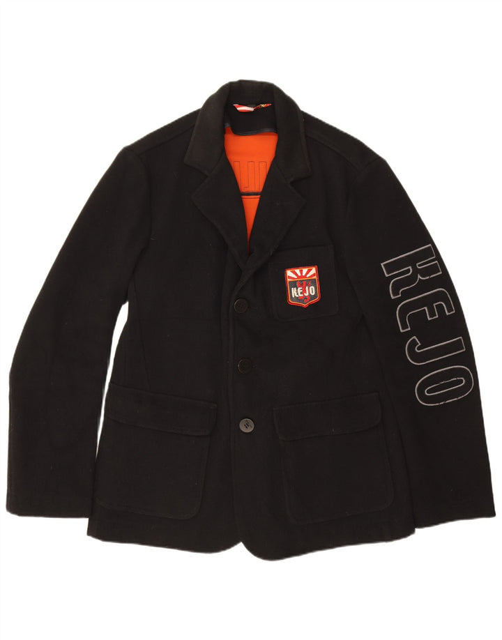 Kejo Chaqueta tipo blazer con gráfico de 3 botones para hombre UK 38 Mediana lana negra