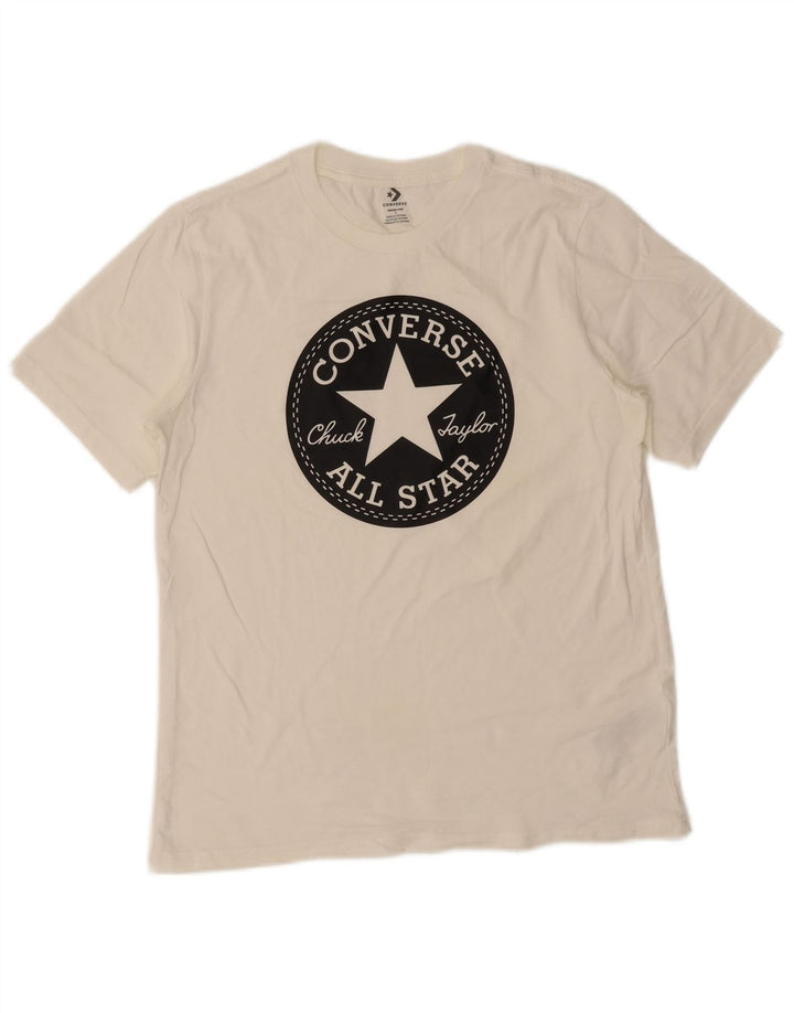 Converse - Camiseta gráfica para hombre, parte superior pequeña de algodón blanco roto
