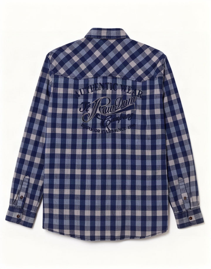 Camisa gráfica vintage para hombre XL Algodón azul Gingham