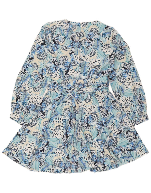 Oasis Vestido escalonado de manga larga para mujer UK 42 Azul medio Estampado animal