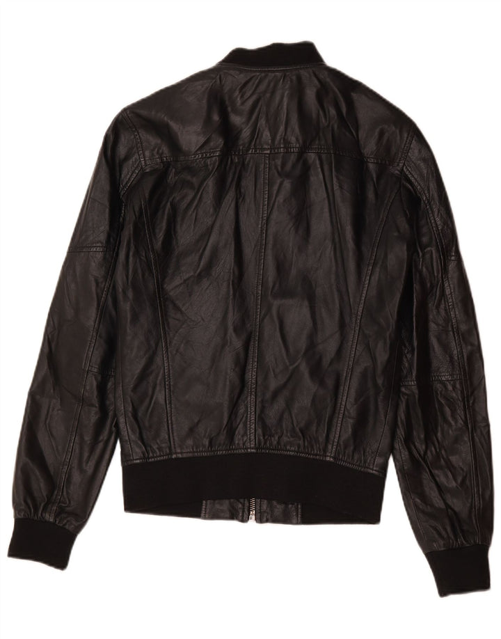 Zara Chaqueta Bomber De Cuero Para Mujer UK 10 Small Cuero Negro