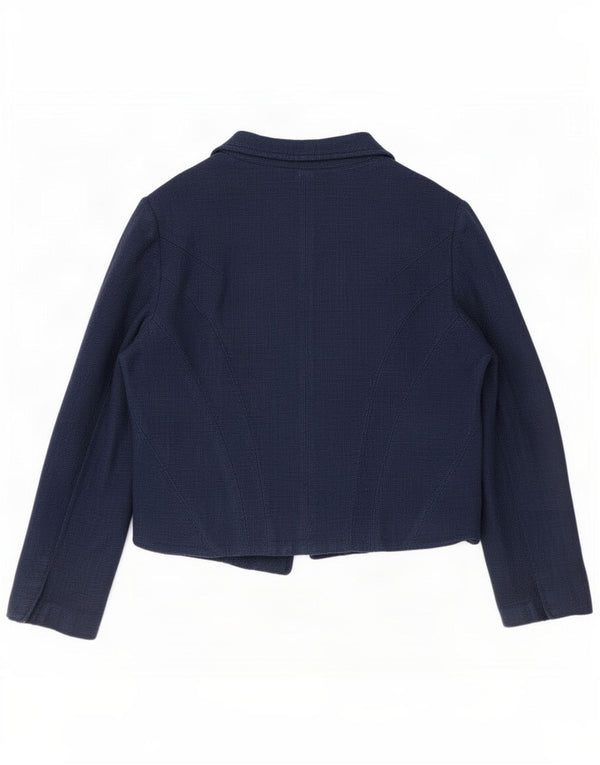 Zara Mujer Crop Open Blazer Chaqueta UK 40 Grande Azul Marino Algodón
