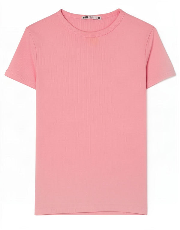 Zara Camiseta Mujer Top UK 8 Small Rosa Algodón