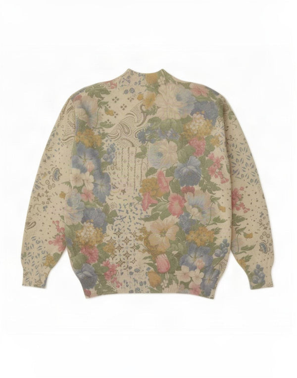 Vintage mujer tortuga cuello jumper suéter Reino Unido 16 grande verde floral