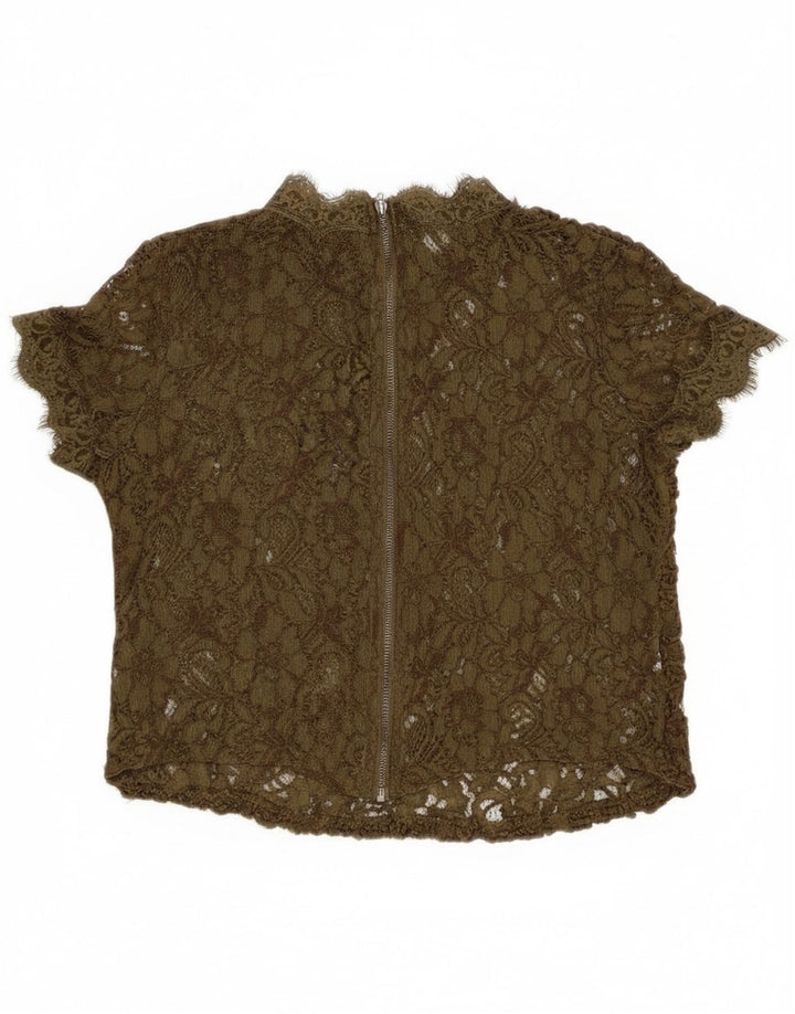 Zara Blusa Transparente De Encaje para Mujer Top UK 8 Small Khaki