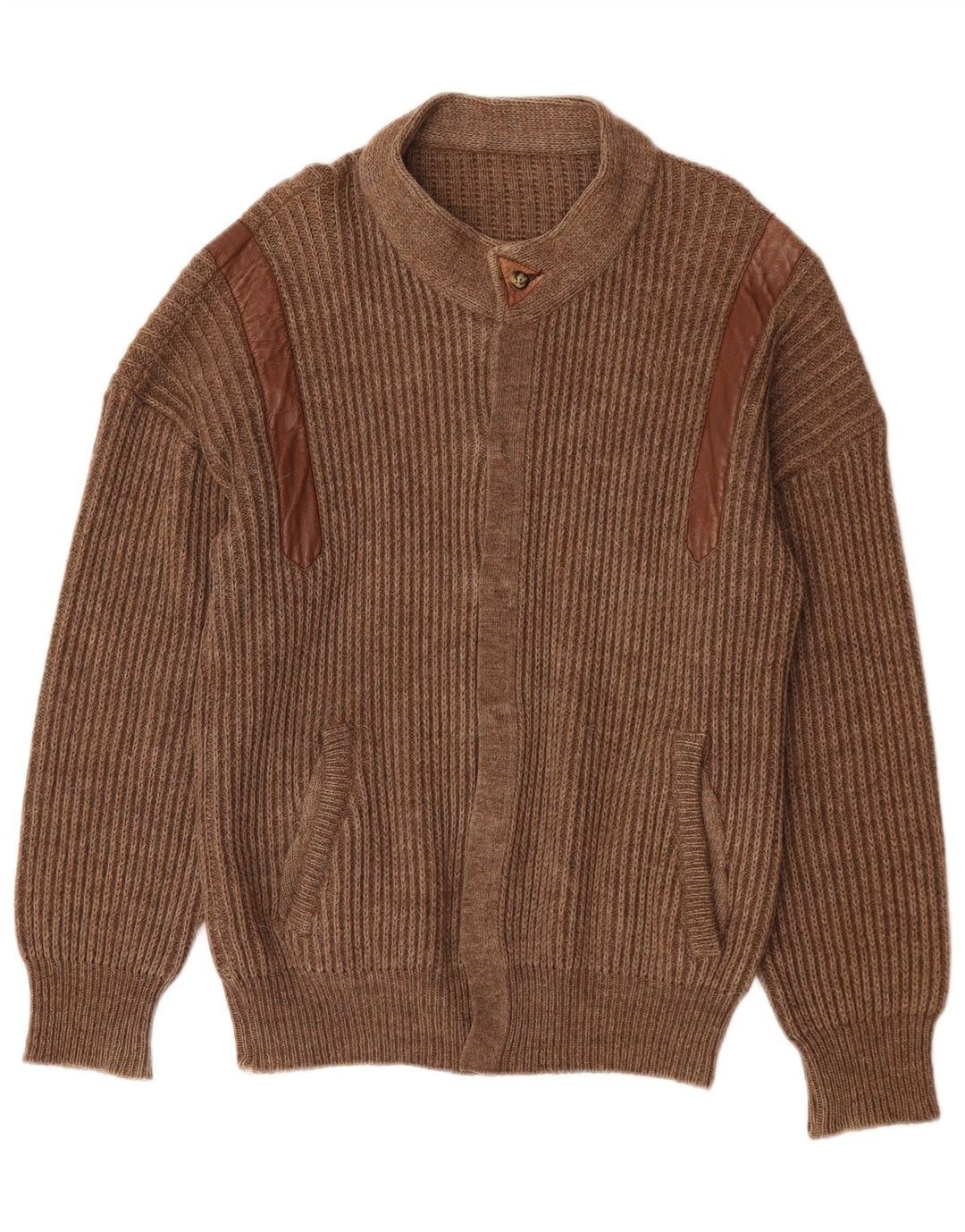 Vintage hombres Cardigan suéter grande marrón