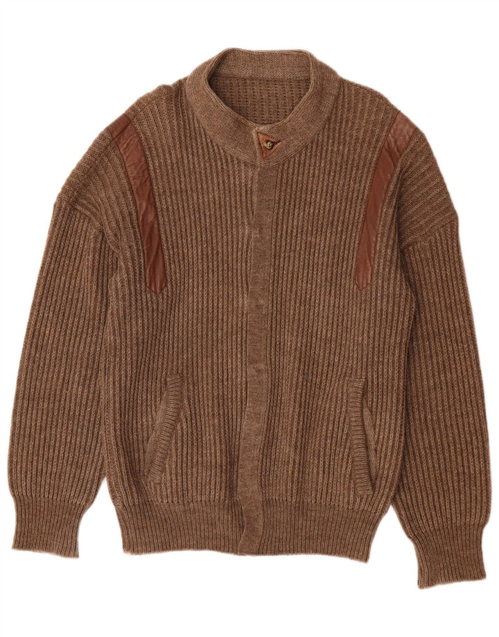 Vintage hombres Cardigan suéter grande marrón