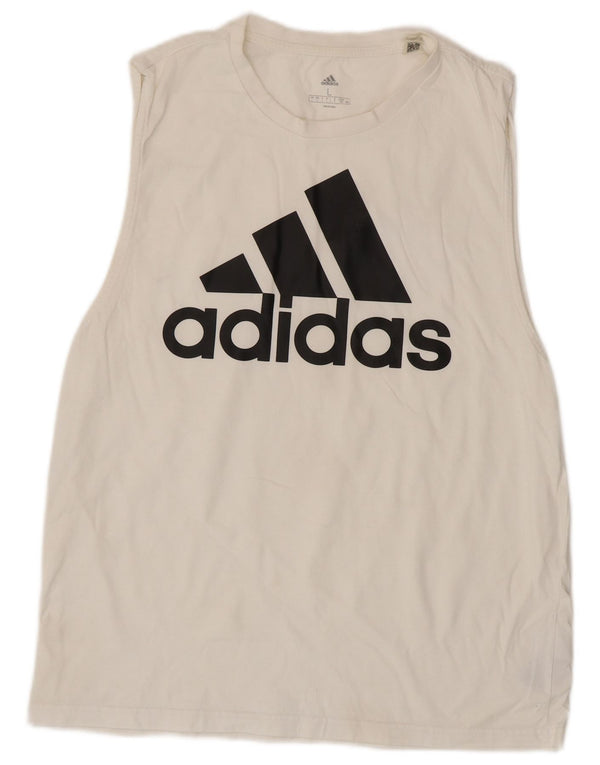 Adidas Mujer Gráfico Chaleco Top UK 16 Grande Algodón Blanco
