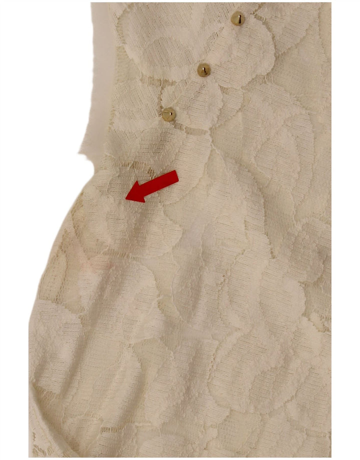 Zara Mujer Blusa De Encaje Top Reino Unido 12 Mediano Off White Floral