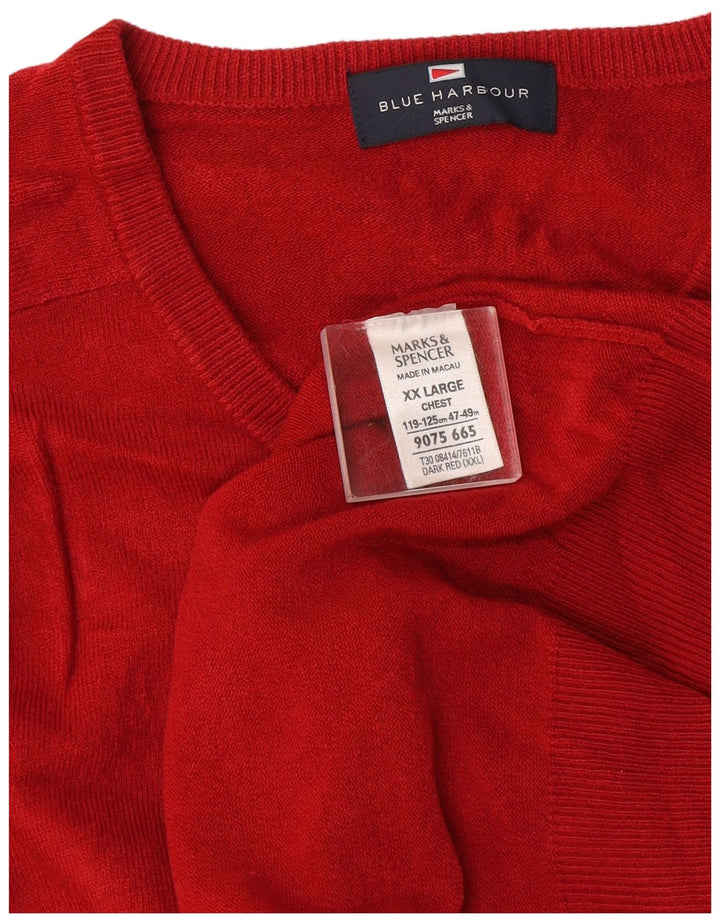 Marks & Spencer Suéter con Cuello en V para Hombre 2XL Acrílico Rojo