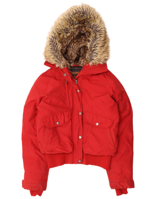 Woolrich Chaqueta acolchada con capucha para mujer UK 44 Medium Red Nylon