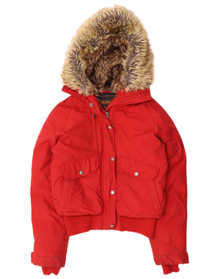 Woolrich Chaqueta acolchada con capucha para mujer UK 44 Medium Red Nylon