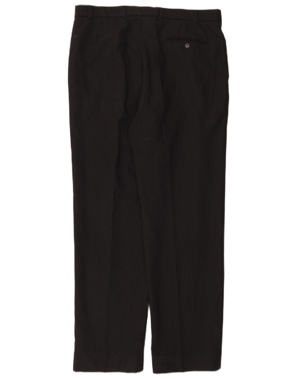 Marks & Spencer Pantalón de traje con pinzas para hombre W36 L33 Poliéster a rayas negras