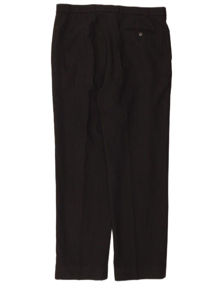 Marks & Spencer Pantalón de traje con pinzas para hombre W36 L33 Poliéster a rayas negras