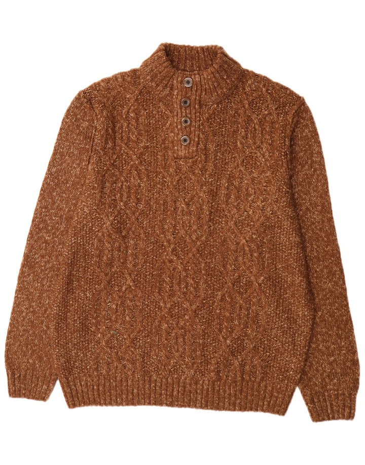 C&A Jersey para hombre con cuello con botones XL Acrílico moteado marrón