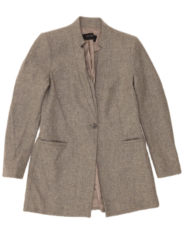 Zara Chaqueta Blazer Larga De 1 Botón para Mujer UK 42 Lana De Cordero Gris Medio