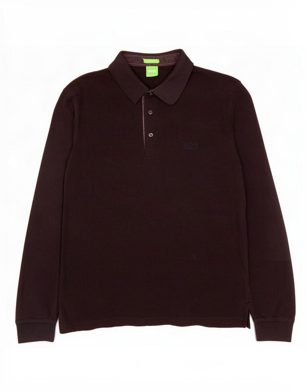 Hugo Boss Mens Long Sleeve Regular Fit Polo Shirt Small Black Cotton