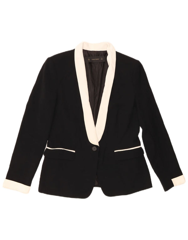 Zara Mujer Chaqueta Blazer De 1 Botón UK 40 Pequeña Poliéster Color Block Negro