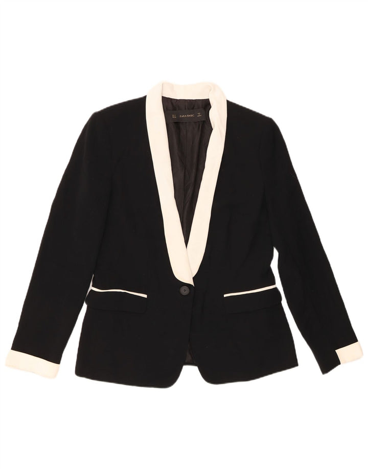 Zara Mujer Chaqueta Blazer De 1 Botón UK 40 Pequeña Poliéster Color Block Negro