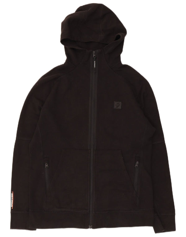 Superdry Sudadera con capucha y cremallera para hombre, talla pequeña, algodón negro