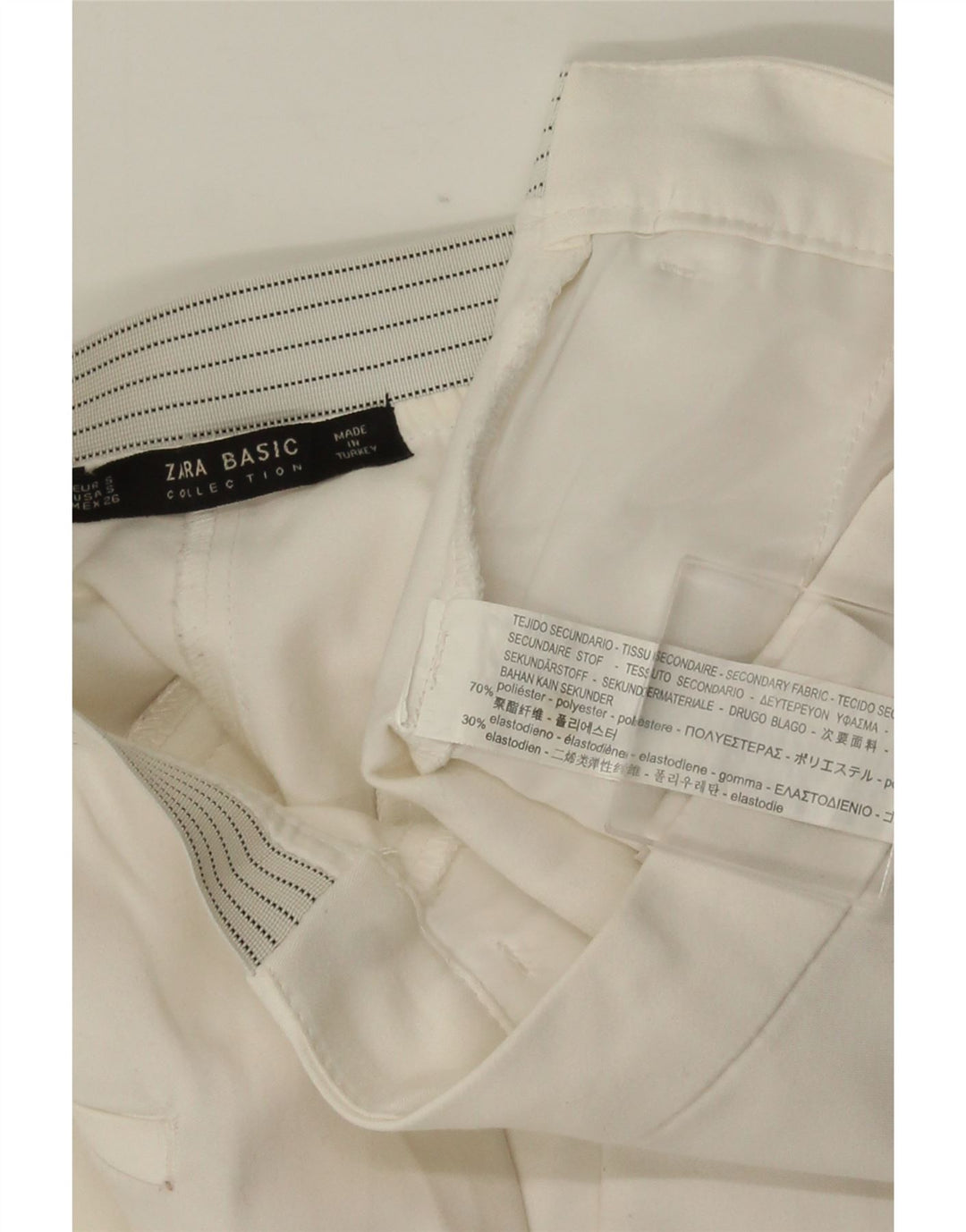 ZARA Mujer Pantalón Chino Slim Small W26 L28 Poliéster Blanco