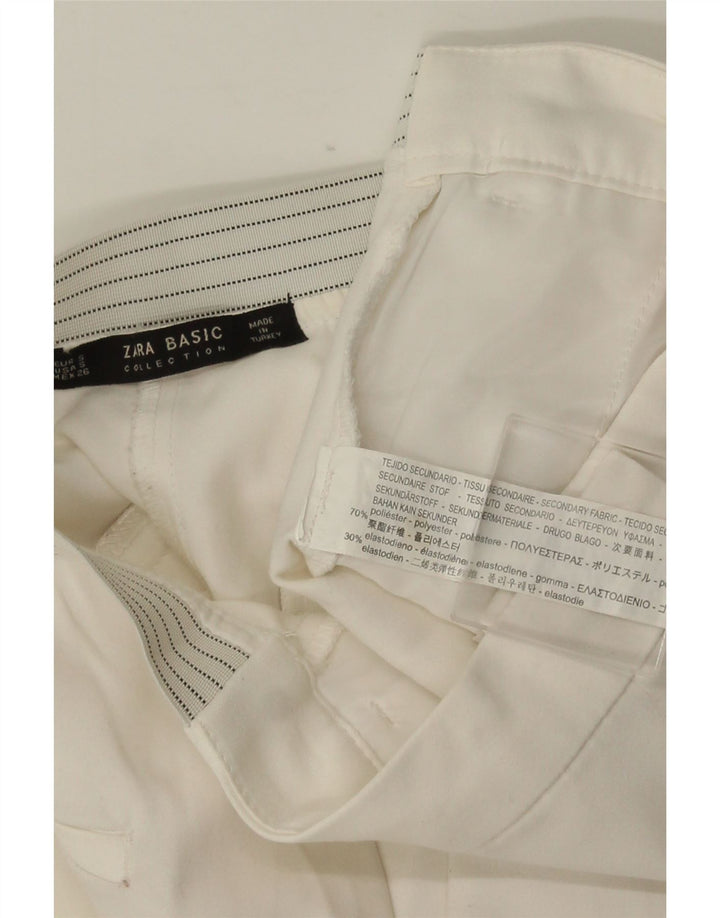 ZARA Mujer Pantalón Chino Slim Small W26 L28 Poliéster Blanco