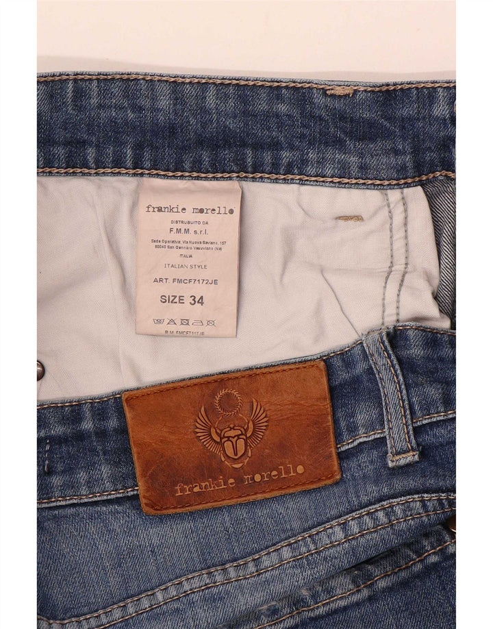Frankie Morello Vaqueros ajustados desgastados para hombre W34 L29 Algodón azul