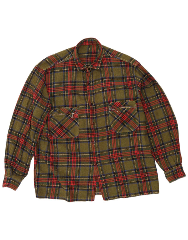 Camisa de franela vintage para hombre a cuadros caqui medio