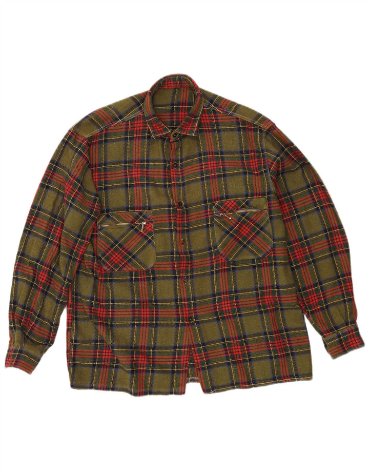 Camisa de franela vintage para hombre a cuadros caqui medio