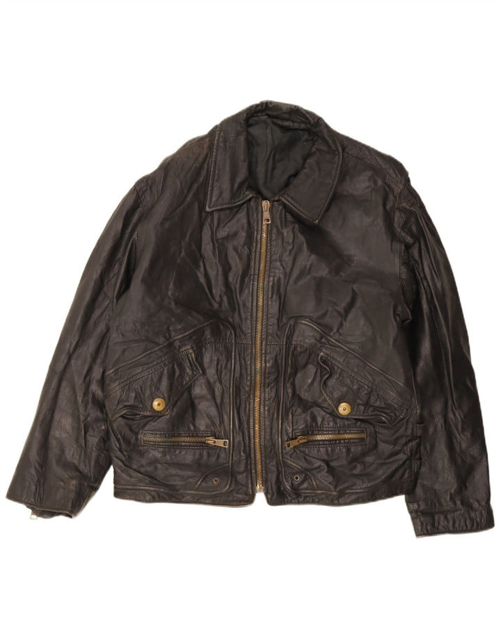 Vintage chaqueta de cuero para hombre Reino Unido 40 cuero negro grande