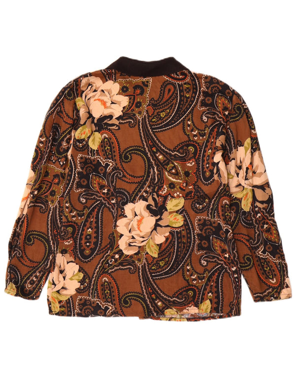 VINTAGE Camisa de Mujer Reino Unido 14 Marrón Medio Paisley