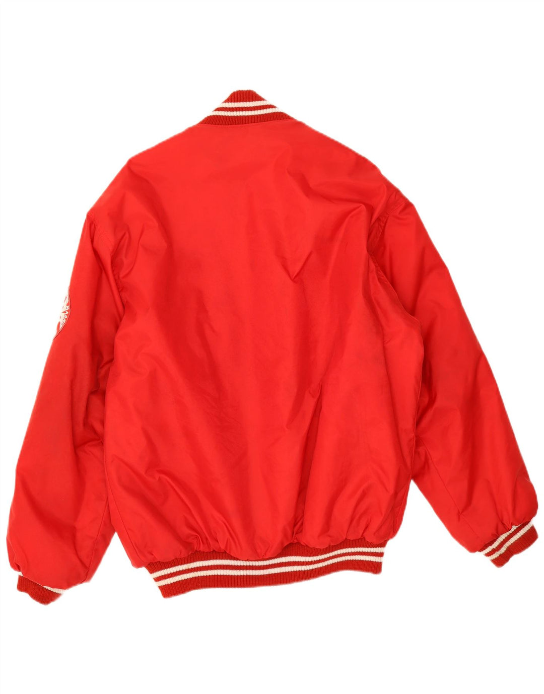 Vintage hombres gráfico Varsity chaqueta Reino Unido 38 medio rojo poliamida