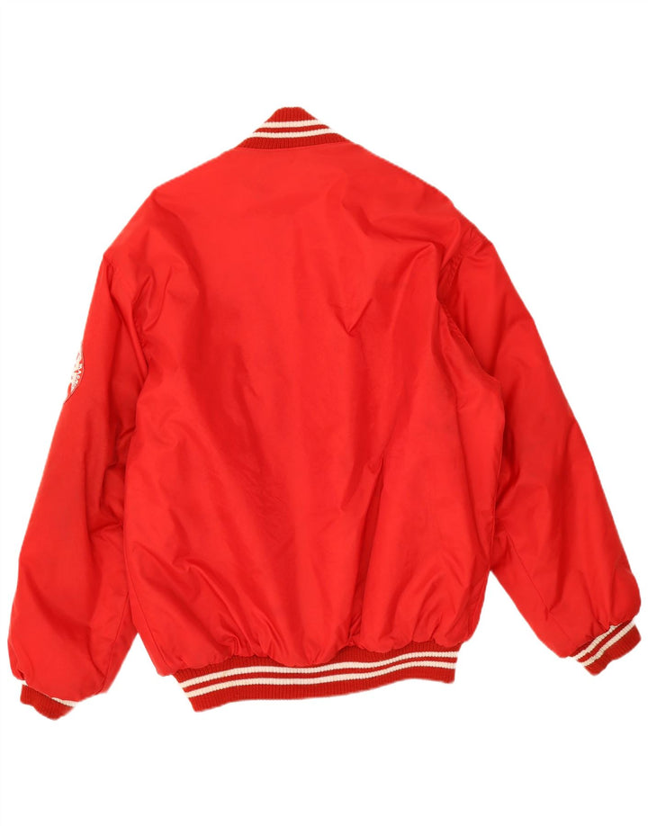 Vintage hombres gráfico Varsity chaqueta Reino Unido 38 medio rojo poliamida