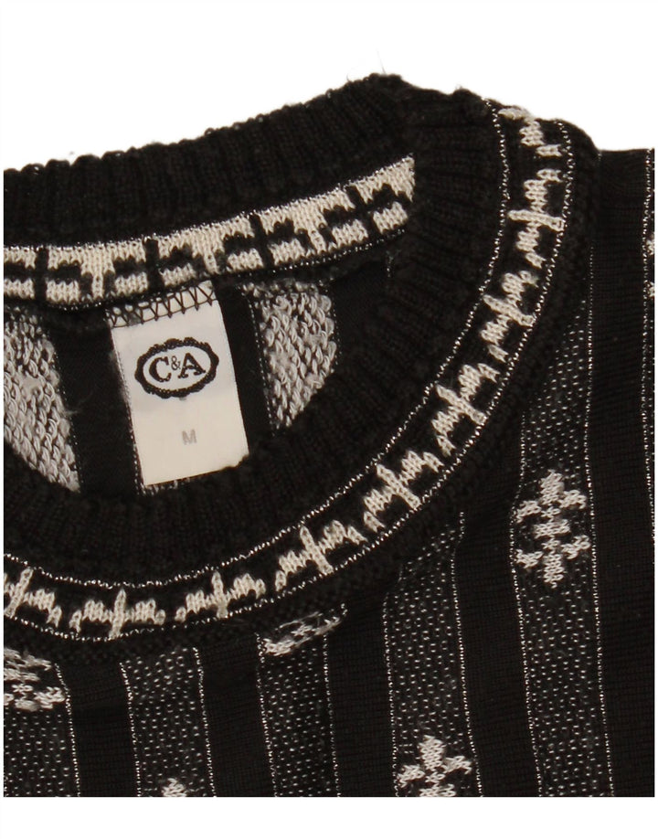 C & A - Jersey extragrande con cuello redondo para mujer, talla 40, tamaño mediano, color negro a rayas