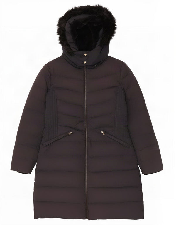 Zara Mujer Abrigo Acolchado Con Capucha ES 40 XL Poliéster Negro