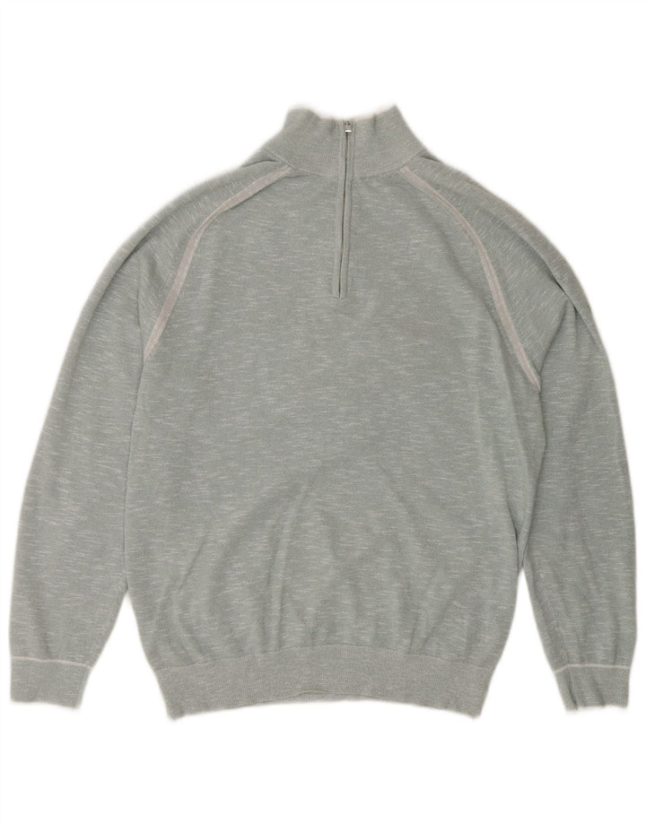 Jersey Reiss Hombre con cuello y cremallera de algodón moteado en azul medio