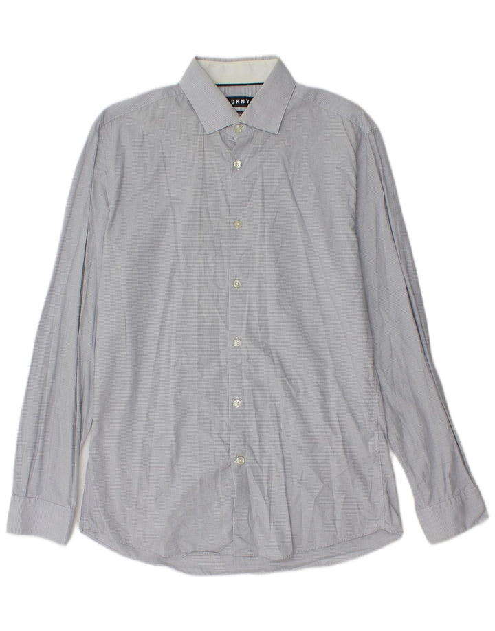 Camisa Dkny Slim Fit para hombre Talla 39 15 1/2 Algodón a cuadros azul mediano