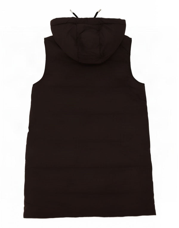 Zara Mujer Chaleco Largo Acolchado Con Capucha UK 40 Mediano Negro Poliéster