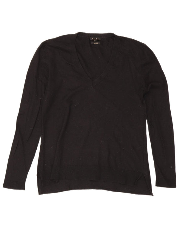 Massimo Dutti Jersey con Cuello en V para Mujer UK 44 Large Lana Negra