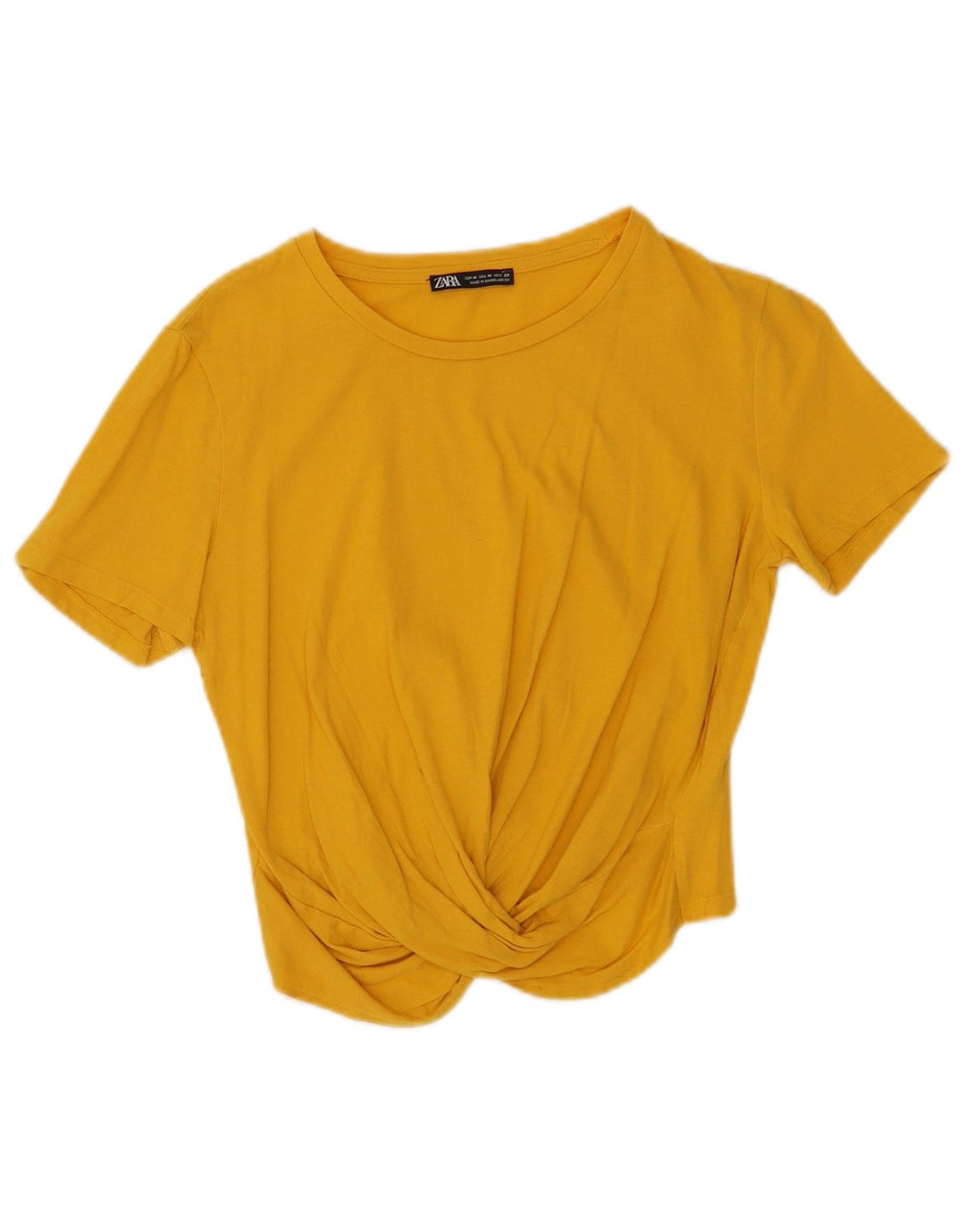 Zara Mujer Blusa Corta Top Reino Unido 42 Algodón Amarillo Medio