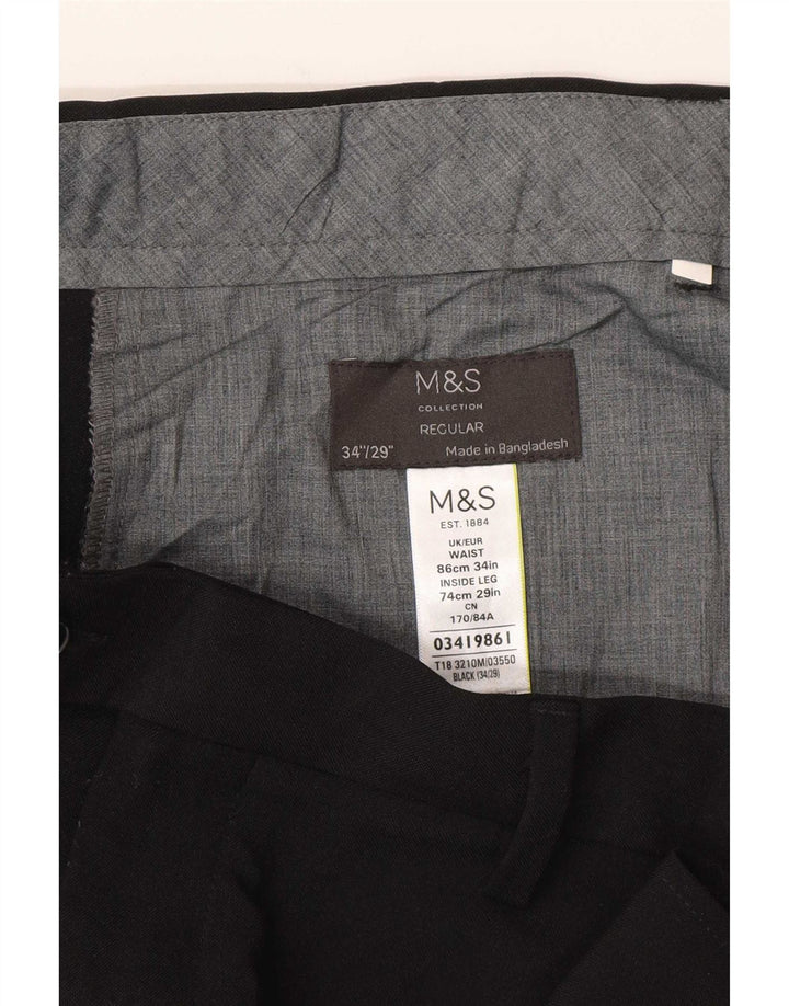 Marks & Spencer Pantalón de traje regular para hombre W34 L29 Poliéster negro