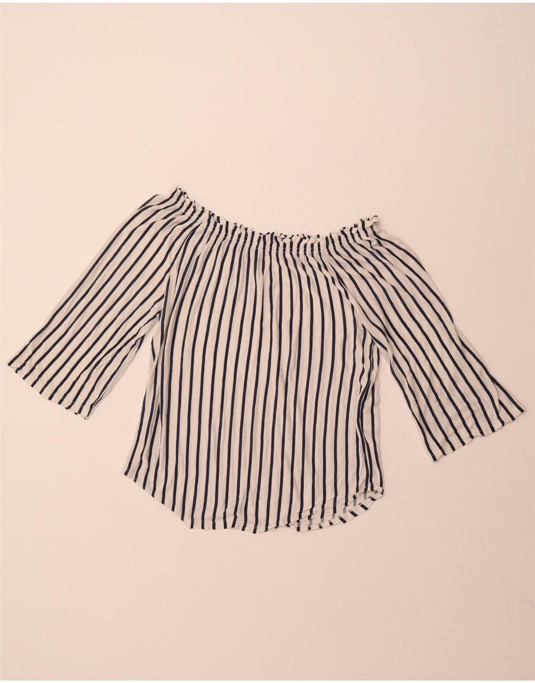 BENETTON Top de manga 3/4 con hombros descubiertos para mujer UK 44 Mediano Rayas blancas