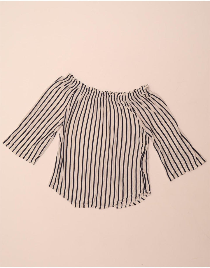BENETTON Top de manga 3/4 con hombros descubiertos para mujer UK 44 Mediano Rayas blancas